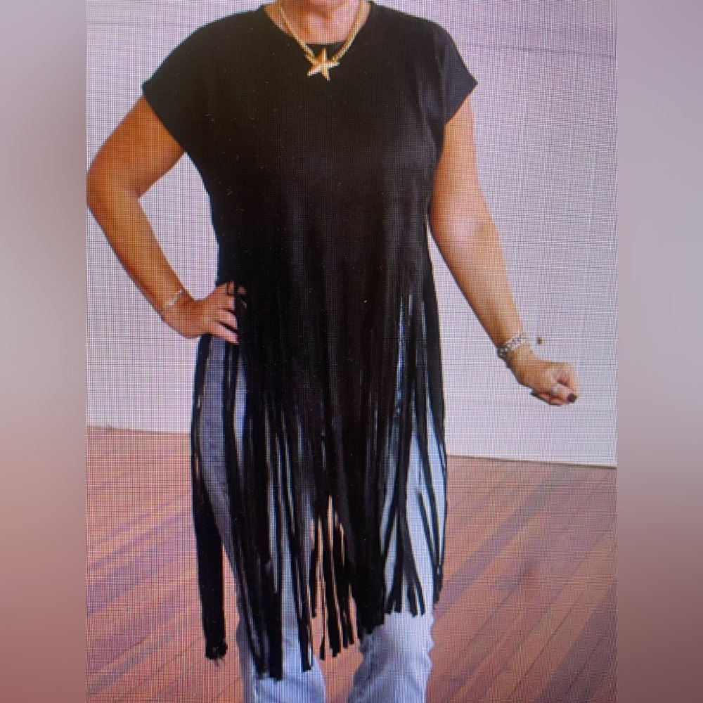 Black Fringe Women Top On My High Horse by Coral nwot large